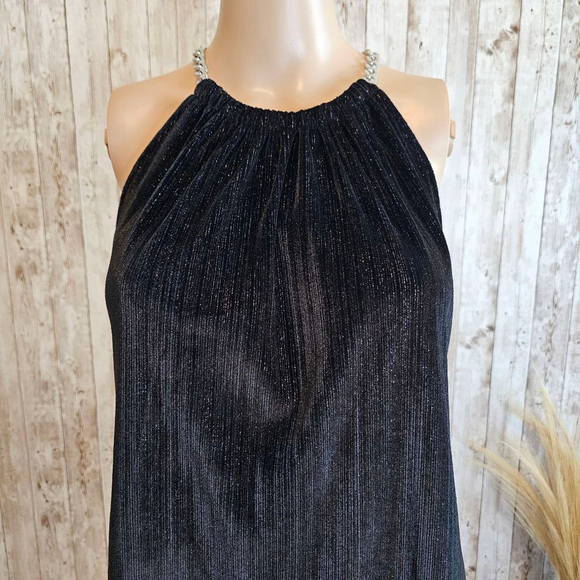 Michael Kors Womens Sleeveless Chain Strap Metallic Velvet Dress SZ XS Black - Picture 3 of 10